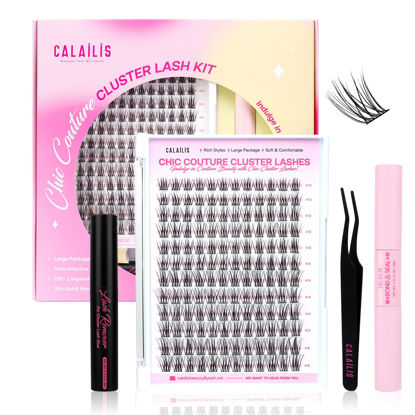 Picture of CALAILIS DIY Lash Extension Kit, Eyelash Extension Kit 144Pcs D Curl Lash Clusters with Lash Bond and Seal Lash Remover and Lash Applicator Lash Clusters Kit Easy to Apply at Home (CDD12-KIT)