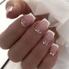 Picture of Press on Nails Short Square Fake Nails Press ons White French Tip Simple Style Acrylic Nails Full Cover Reusable Glossy Glitter False Nails Artificial Stick Glue on Nails for Women 24 Pcs