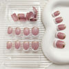 Picture of Press on Nails Short Square Fake Nails Press ons White French Tip Simple Style Acrylic Nails Full Cover Reusable Glossy Glitter False Nails Artificial Stick Glue on Nails for Women 24 Pcs
