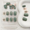 Picture of Press on Nails Short Square Light Green Acrylic Nails Press ons Reusable Fake Nails with Leaves Designs Full Cover Artificial Glue on Nails for Women and Girls 24 Pcs