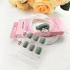 Picture of Press on Nails Short Square Light Green Acrylic Nails Press ons Reusable Fake Nails with Leaves Designs Full Cover Artificial Glue on Nails for Women and Girls 24 Pcs