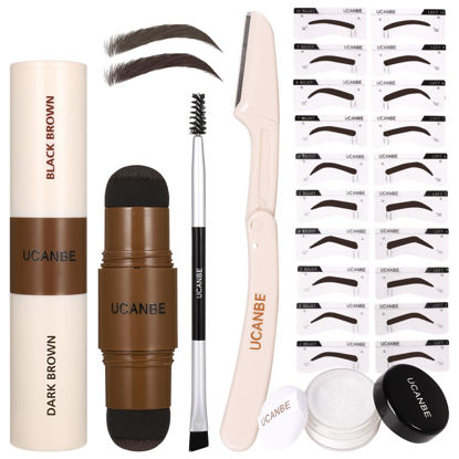 Picture of UCANBE 25PCS Eyebrow Stamp Stencil Kit With Dual-Color Eyebrow Stamp Pomade,20 Reusable Eyebrow Stencils,Finising Powder,Brush,Eyebrow Razor,Zipper Pouch,Waterproof Eye Brow Stamping and Shaping Kit04