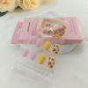 Picture of Square Press on Nails Short Yellow Fake Nails Press ons Sunflowers Light Pink Full Cover Acrylic Nails White Lines False Nails Glossy Glue Stick on Nails for Women 24 Pcs