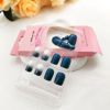 Picture of Press on Nails Short Square Fake Nails Sea Blue Acrylic Nails Press ons Glossy Full Cover False Nails with Golden Glitter Designs Glue Stick on Nails for Women Girls 24 Pcs