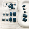 Picture of Press on Nails Short Square Fake Nails Sea Blue Acrylic Nails Press ons Glossy Full Cover False Nails with Golden Glitter Designs Glue Stick on Nails for Women Girls 24 Pcs