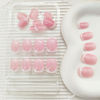 Picture of Press on Nails Short Acrylic Fake Nails White French Tip Square Artificial Nails Press ons Pink Full Cover Glossy Stick on Nails for Women Girls 24 Pcs
