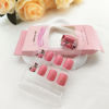 Picture of Press on Nails Short Square Fake Nails with Flower & Leaf Designs Pink Acrylic Nails Press ons Glossy Glue on Nails Cute Pink-Orange Full Cover Stick on Nails for Women 24 Pcs