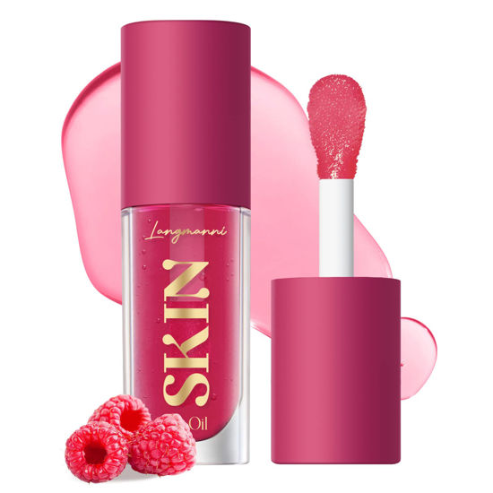 Picture of BANGFENG Big Brush Head Hydrating Lip Glow Oil Plumping Lip Tint, Hydrating Lip Gloss Tinted Lip Balm Transparent Lip Care, Long Lasting Nourishing Non-sticky Fresh Texture (Raspberry)