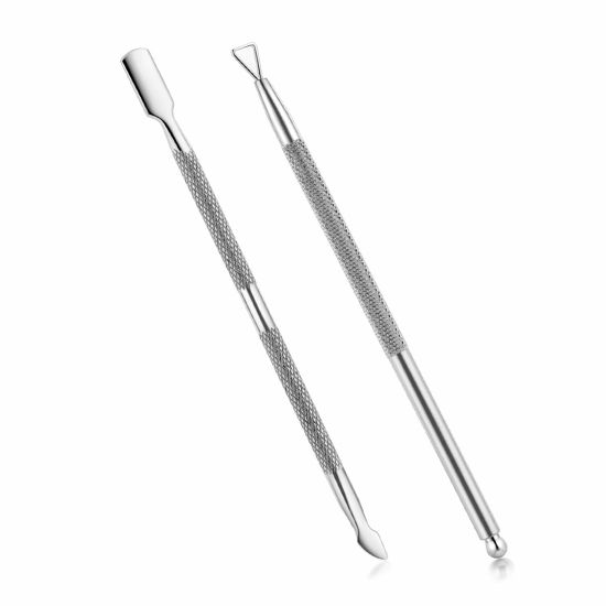 Picture of 2PCS Cuticle Pusher and Cutter with Storage Case,Professional Cuticle Pusher Nail Polish Remover Stainless Steel Manicure Tool Set,Durable Pedicure Manicure Tools for Fingernails Toenails (Silver)