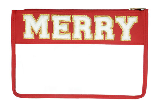 Picture of Cheer Makeup Bag with Chenille Lettering - Perfect Cosmetic & Cheer Pin Bag for Competitions - Cheerleader Gift for All Seasons - 6 Fun Theme Variations! (MERRY)