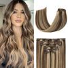 Picture of Clip in Hair Extensions Real Human Hair 70G Medium Brown/Dark Blonde 100% Remy Human Hair Soft Silky Straight 7pcs 16clips One Pack (22 Inch #4P27)