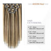 Picture of Clip in Hair Extensions Real Human Hair 70G Medium Brown/Dark Blonde 100% Remy Human Hair Soft Silky Straight 7pcs 16clips One Pack (22 Inch #4P27)