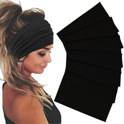 Picture of Sefiinh Wide Headbands For Women Stretch Headband Boho Head Bands Women's Hair Band Turban Workout Hairband Accessories Black 6 Pack