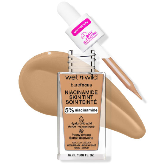 Picture of wet n wild Bare Focus Skin Tint, 5% Niacinamide Enriched,Buildable Sheer Lightweight Coverage, Natural Radiant Finish, Hyaluronic & Vitamin Hydration Boost, Cruelty-Free & Vegan - Cocoa
