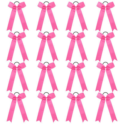 Picture of DEEKA 16 PCS Pink Collegiate Style Cheer Bows for Girls Teens Softball Cheerleader Sports - Handmade Long Tail Skinny Ribbon Ponytail Holders