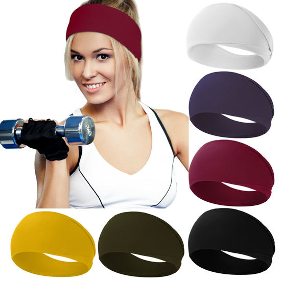 Picture of RITOPER White Wide Headbands for Women Non Slip, Super Soft Yoga Running Exercise Head Bands, Elastic Sweat Band Hair Bands for Women's Hair, Womens Headbands Hair Wrap