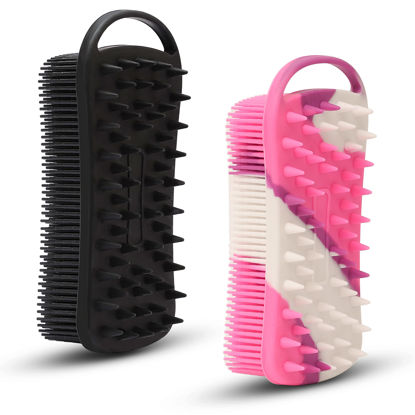 Picture of 2 PC Silicone Exfoliating Body Scrubber, 2 in 1 Silicone Body Shampoo Brush, Soft Silicone Loofah for Sensitive Skin, Shower Silicone Hair Scalp Massager, Easy to Clean, Lather Well (Black&Purple)