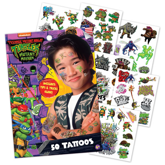 Picture of Savvi - 50 Teenage Mutant Ninja Turtles Temporary Tattoos: Skin-Safe Ink, Great for Birthday Parties, Gifts for Boys and Girls Ages 4-12+, Made in the USA [6 sheets, 50 count]