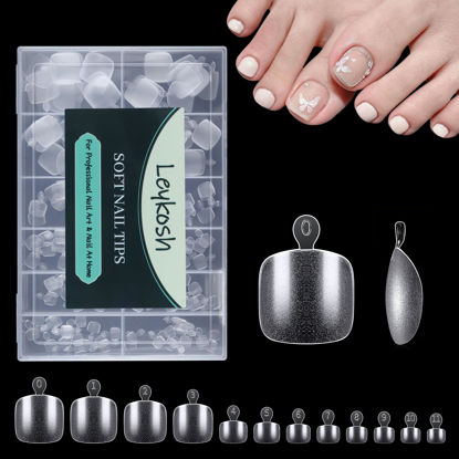 Picture of Toe Nail Tips, 216pcs Acrylic Fake Nails Soft Gel X Nail Tips, Full Cover Pre-Shaped Matte Clear Press on Nails for Extension, Diy at Home Manicure 12 Sizes