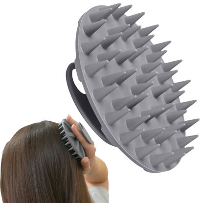 Picture of INNERNEED One-Piece Scalp Massager Shampoo Brush, Wet & Dry Scalp Care Head Scrubber Hair Washing, Soft Silicone Bristles, for Hair Growth, Dandruff Removal, Comfortable for All Hair Types (Gray)
