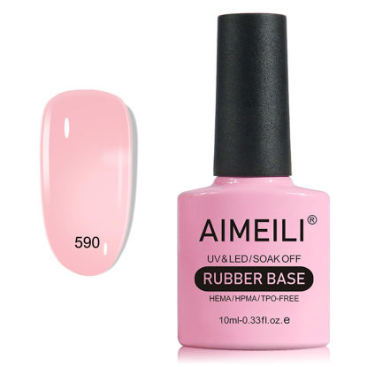 Picture of AIMEILI Rubber Base Gel For Nails, Soak Off U V LED Hema Free Clear Sheer Gel Nail Polish, 4 in 1 Nail Strengthen/Enhance/Base Coat/Color Gel Polish - (590) 10ml