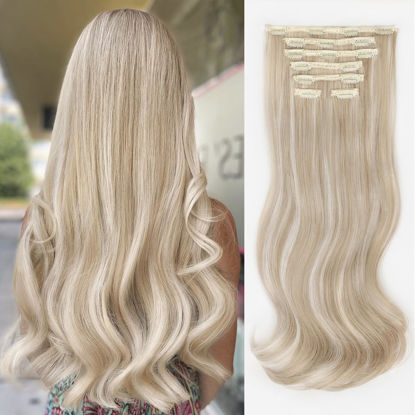 Picture of ALXNAN Clip in Hair Extension, 7PCS Hair Extension Thick Long Stright Layered Hair Extensions Ash Blonde Mix Highlights 20 Inch Invisible Lace Weft Hair Extensions for Women