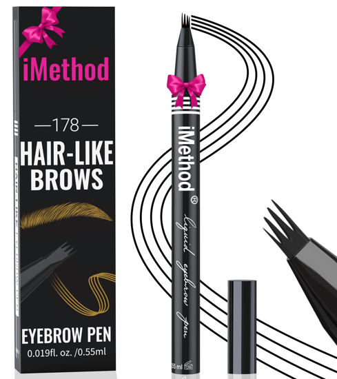 Picture of iMethod Eyebrow Pen - Eyebrow Pencil with Micro 4-Fork Tip, Microblading Eyebrow Pen for Natural Hair-Like Brows, Long-Lasting Eye Brow Pencils for Women, Smudge-proof, Black