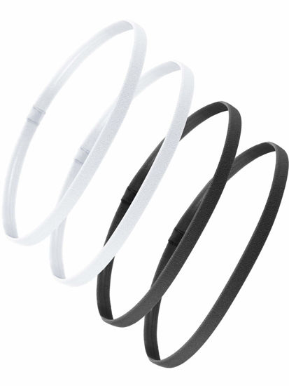 Picture of Bememo 4 Pieces Thick Non-Slip Elastic Sport Headbands Hair Headbands for Women and Men (Black, White)