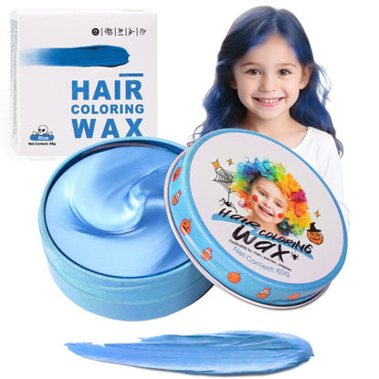 Picture of Temporary Blue Hair Color Wax for Kids, Women Men Colored Hair Styling Mud, Washable Style Dye for Girls Boys Teens, DIY Instant Hair Coloring Gel Cream for Cosplay Halloween Children's Day