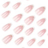 Picture of White French tip Press on Nails Medium Almond Fake Nails Nude Glossy False Nails with Design 3D Gold Stripes Glue on Nails Artificial Acrylic Nail Full Cover Stick on Nails for Women Manicure 24pcs
