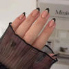 Picture of Black French Tip Press on Nails Short Almond Fake Nails Nude Glossy False Nails with Design Silver Line Glue on Nails Reusable Artificial Acrylic Full Cover Stick on Nails for Women Manicure 24Pcs