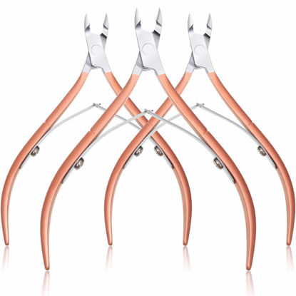 Picture of Mudder 3 Packs Cuticle Nippers Cuticle Cutter Stainless Steel Professional Nail Cuticle Trimmer Pointed Blade Cuticle Remover Scissors Pedicure Manicure Tool for Fingernails and Toenails (Rose Gold)