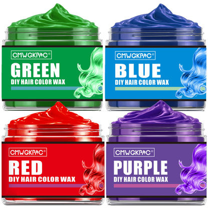 Picture of 4 Colors Temporary Hair Color for Kids,Valentines Day Gifts for Teens,Girls,Boys,Gifts for Kids,Temporary Hair Dye,Hair Color Spray Green Red Blue Purple Hair Dye Hair Wax Color,Instant Hair Color Wax