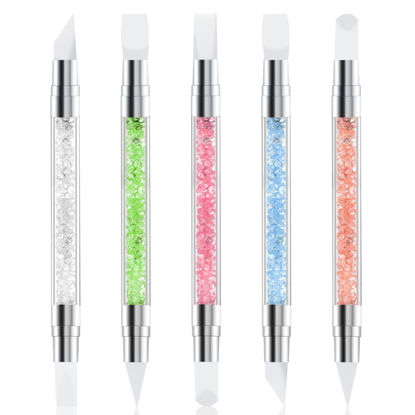 Picture of 5 Pcs Nail Art Sculpture Pen Dual Tipped Silicone Nail Tools Nail Art Acrylic Pen Silicone Brushes for Resin Nail Art Tools for Design Nail Foil Carving Drawing Effect Shaping Drawing