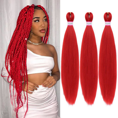 Picture of Dorsanee Red Braiding Hair Pre Stretched 20 Inch 3 Packs Professional Easy Braiding Hair for Crochet Braids Twists Locs Hair Soft Yaki Texture Hot Water Setting Synthetic Hair Extensions