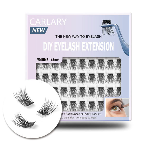 Picture of CarLary Lash Clusters, DIY Eyelash Extension, 40 Mini Glue Bonded Clusters individual lashes, Wispy Fluffy Reusable Artificial Natural Look for Cluster Lashes, C Curl Lashes Pack (Volume-16mm)