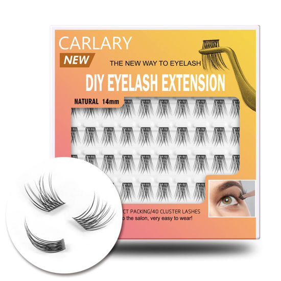 Picture of CarLary Lash Clusters, DIY Eyelash Extension, 40 Clusters Reusable Individual Lashes, Natural Fluffy Wispy Individual Eyelash Clusters for Home Eyelash Extensions (Natural-14mm)…