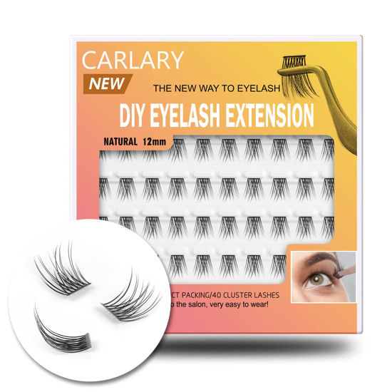 Picture of CarLary Lash Clusters, DIY Eyelash Extension, 40 Clusters Reusable Individual Lashes, Natural Fluffy Wispy Individual Eyelash Clusters for Home Eyelash Extensions (Natural-12mm)