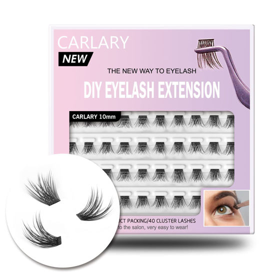 Picture of CarLary Lash Clusters, DIY Eyelash Extension, 40 Clusters Reusable Individual Lash Clusters, 3D Effect Wispy C Curl False Eyelashes for Home Eyelash Extensions (10mm)