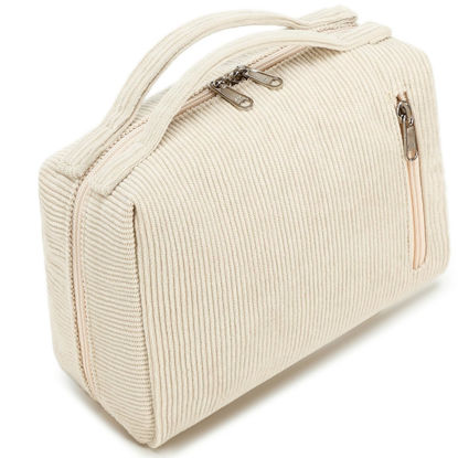 Picture of Bluboon Makeup Bag Zipper Pouch Travel Portable Cosmetic Bag Organizer for Women and Girls(Beige)