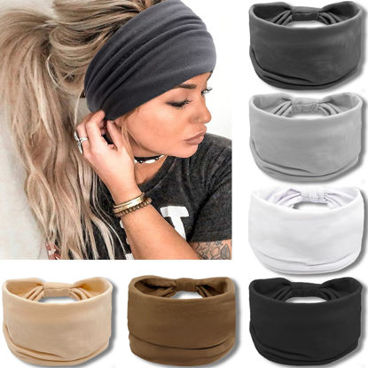 Picture of IVARYSS Wide Headbands for Women, Neutral Knotted Head Wraps Turbans, Large African Style Head Bands Hair Accessories, 6 Pack