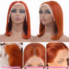 Picture of Flady Ginger Orange Bob Wig Human Hair 13x4 HD Lace Front Wigs Human Hair Pre Plucked with Small Knots 150% Density 350# Colored Lace Frontal Bob Wigs Straight Bob Wigs for Black Women 12 inch