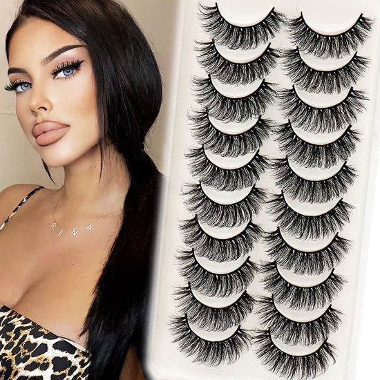 Picture of Veleasha Lashes Fluffy Wispy Faux Mink Eyelashes Criss-cross False Lashes 10 Pairs Pack Fake Eyelashes for Women (6D17)