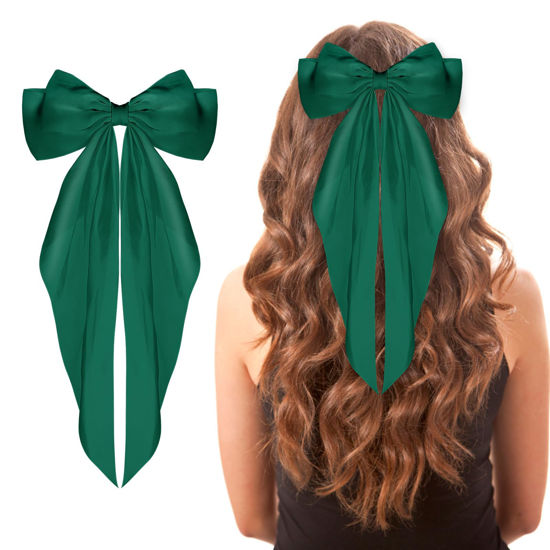 Picture of WLLHYF Big Bow Barrettes Long Tail French Ribbon Hair Pins Soft Silky Satin Hair Clip Metal Bowknot Clips 90's Accessories for Party Women Girl