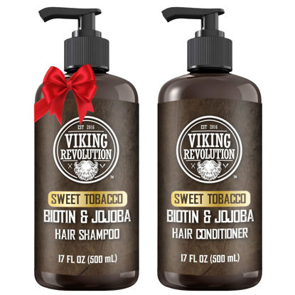 Picture of Viking Revolution Sweet Tobacco Mens Shampoo and Conditioner Set with Biotin and Jojoba Oil - Natural Hair Shampoo and Hair Conditioner for Men with Vitamin B5 - Mens Shampoo for Thinning Hair (17Oz)