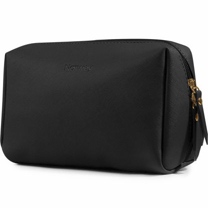 Picture of PU Leather Makeup Bag Travel Cosmetic Bag Organizer Make up Bag with Organization Pockets for Women (Large, Black)
