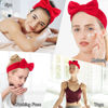 Picture of Casoty 6 Pcs Red Spa Headbands, Skin Care Headband, Soft Coral Fleece Makeup Hair band, Bow Hair Band for Face Washing Shower Skin Care Yoga