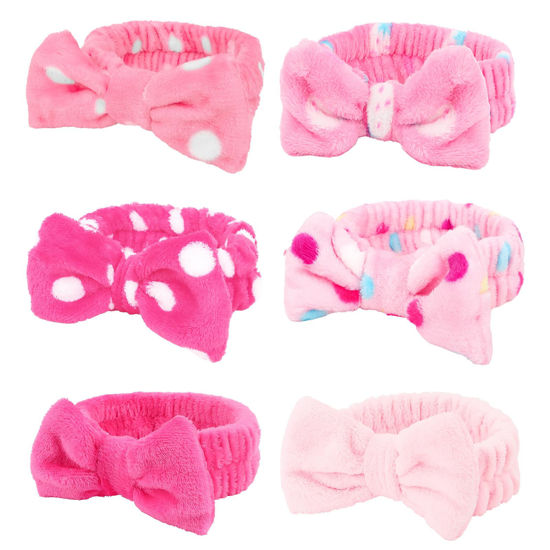 Picture of Casoty 6 Pcs Spa Headbands, Hair Holder for Washing Face, Soft Coral Fleece Facewash Headband, Bow Hair Bands, Beauty Headbands for Face Washing Shower Skin Care Yoga