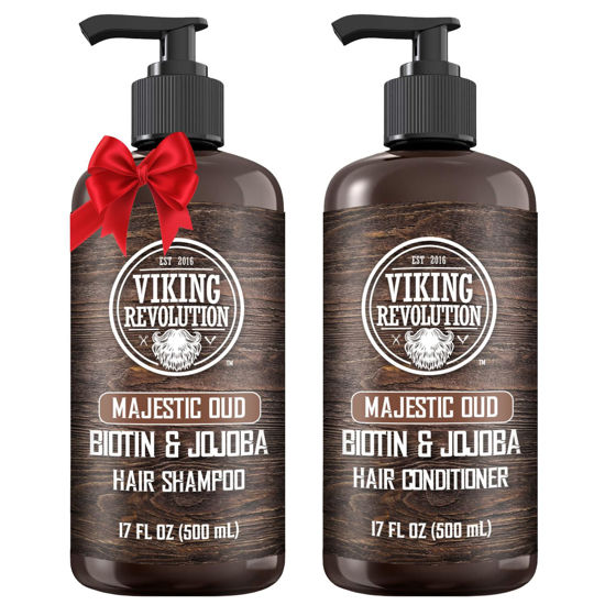 Picture of Viking Revolution Majestic Oud Mens Shampoo and Conditioner Set with Biotin and Jojoba Oil - Natural Hair Shampoo and Hair Conditioner for Men with Vitamin B5 - Mens Shampoo for Thinning Hair (17Oz)