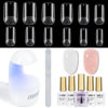 Picture of AILLSA Gel Nail Kit Short Square Nail Tips 240pcs with 2 In 1 Nail Glue Base Coat and Nail Dehydrator, Gel Manicure Full Nail Kit with Nail Lamp Top Coat for Starters Home Salon
